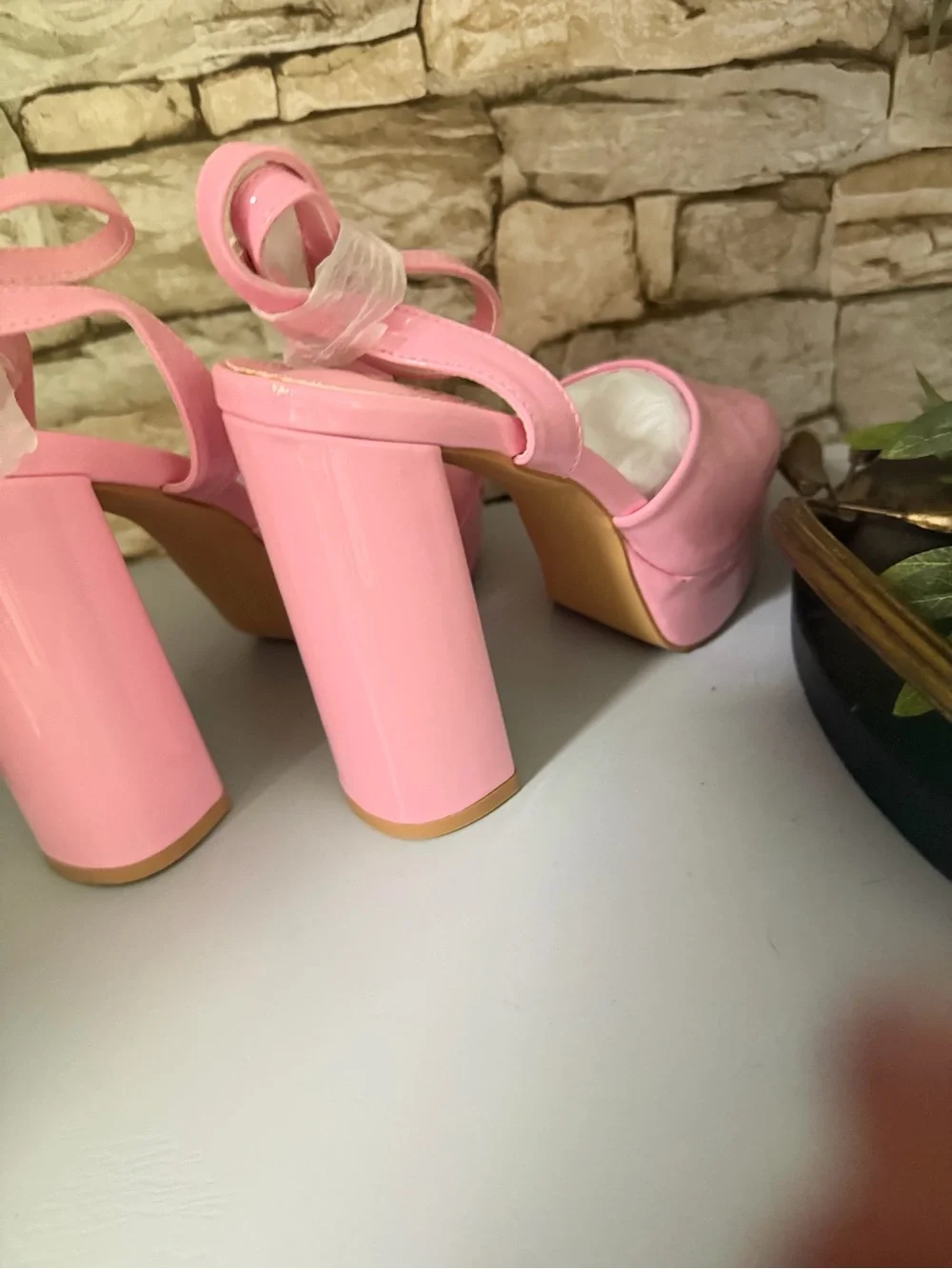 Lulu's Glossy Bubblegum Pink Platform Block Heel Sandals